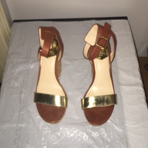 Vince Camuto Brown and Gold Wedge